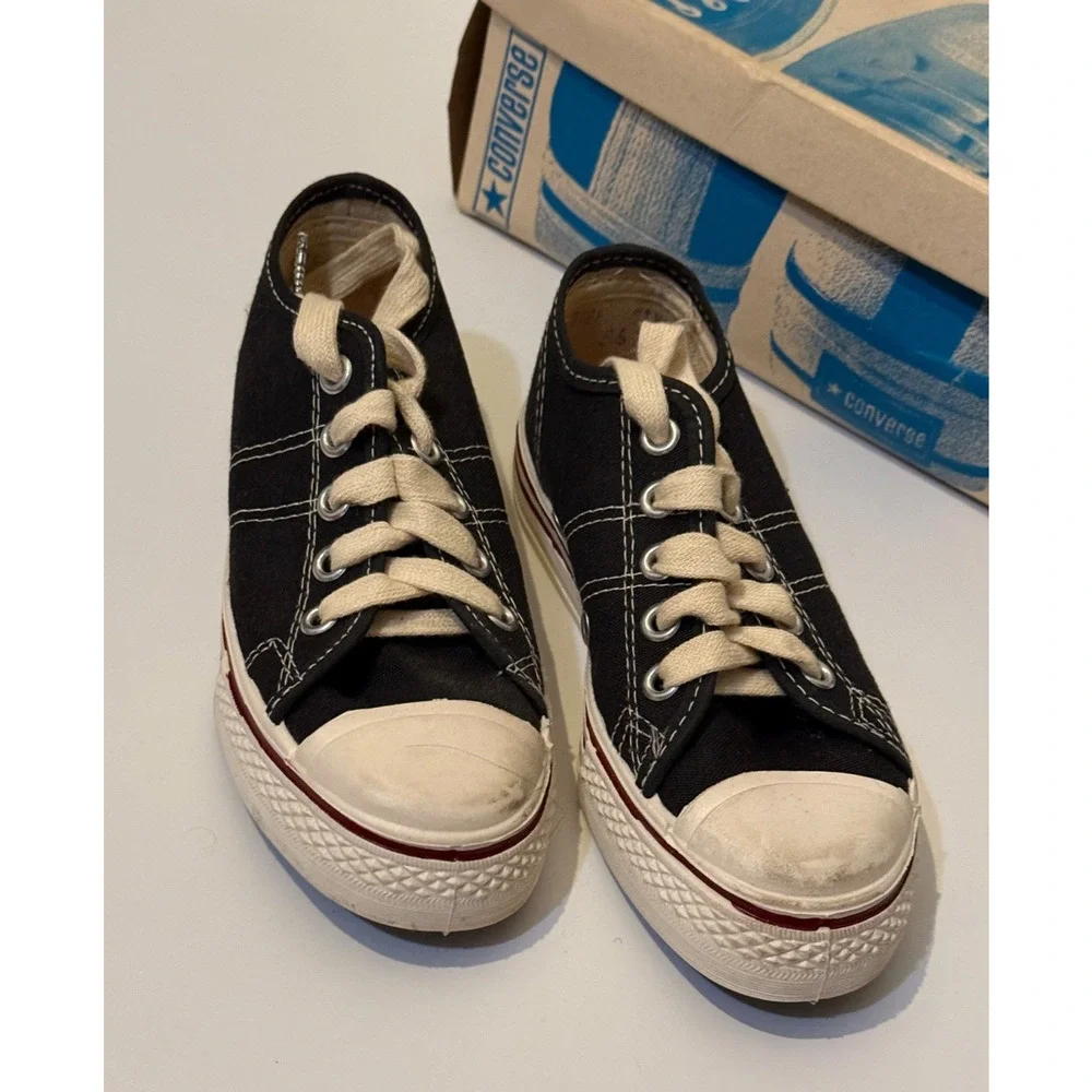 Vintage Converse Kids Size 12 Black Low Top Sneakers w/ Box USA Style